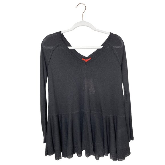 C&V Chelsea and Violet Peplum Top Size XS Black Knit Ribbed Long Sleeve New - Picture 1 of 8